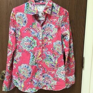 Cino tunic top blouse pink floral 100% cotton, pearl buttons $145, sz M
